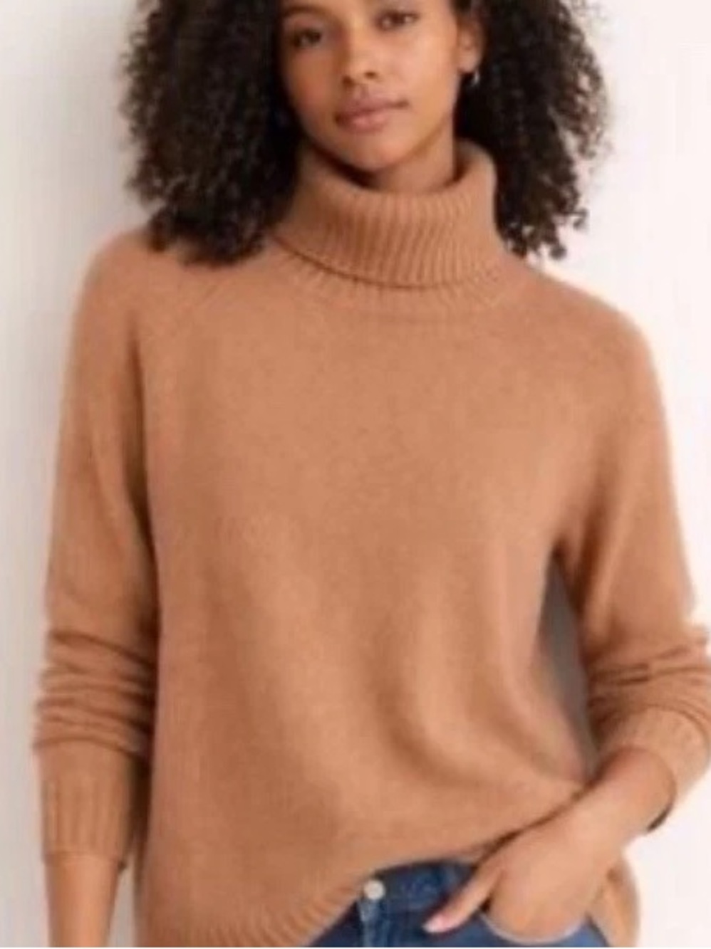 J. Crew Turtleneck Cozy Super Soft Yarn Sz. M Camel High Low Sweater Wool Blend.